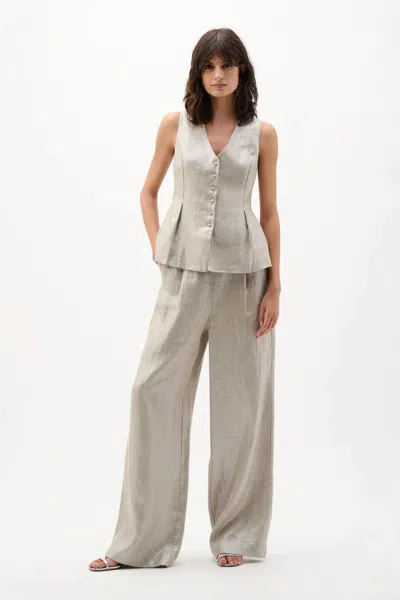 Joseph Ribkoff Foiled Linen Peplum Vest In Champagne In Gray