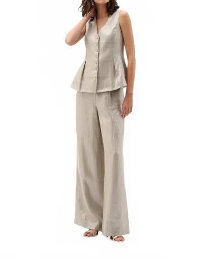 Joseph Ribkoff Foiled Linen Wide-leg Pant In Champagne In Yellow