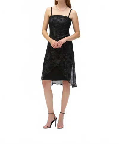 Joseph Ribkoff Foiled Mesh Strapless Dress In Black/silver