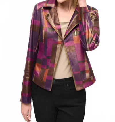 Joseph Ribkoff Foiled Print Faux Suede Jacket In Multicolor