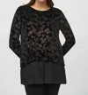 Joseph Ribkoff Foiled Velvet Long Sleeve Top In Black/gold