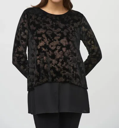 Joseph Ribkoff Foiled Velvet Long Sleeve Top In Black/gold