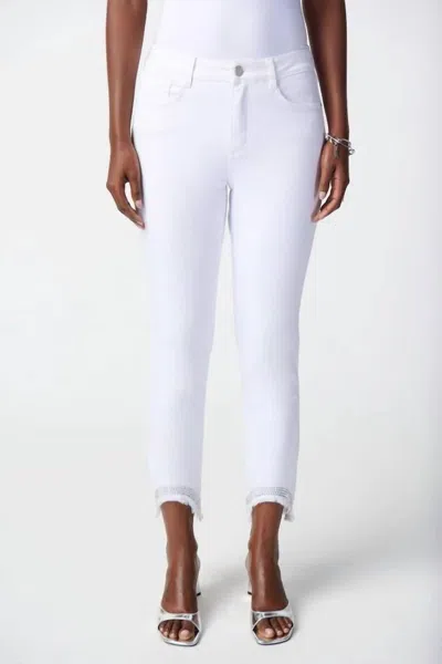 Joseph Ribkoff Frayed Hem Cropped Jeans In White