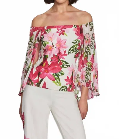 Joseph Ribkoff Fresh Florals Chiffon Top In Vanilla Multi