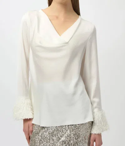 Joseph Ribkoff Fringe Cuff Top In Winter White