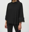 Joseph Ribkoff Silky Knit Trapeze Top With Novelty Cuffs In Black In Black