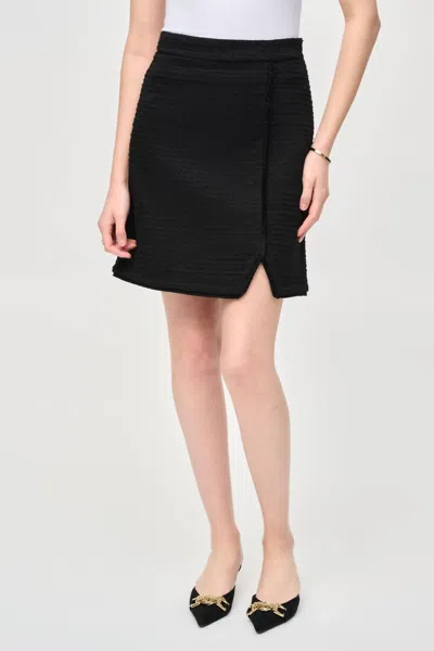 JOSEPH RIBKOFF FRINGE TRIM BOUCL√ HIGH RISE A-LINE SKIRT IN BLACK