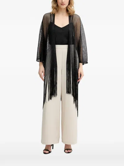 Joseph Ribkoff Fringe-trim Open-knit Cardigan In Black