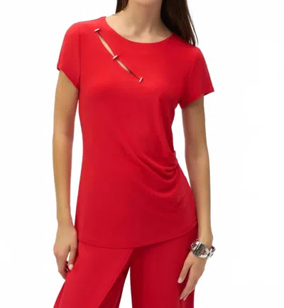 JOSEPH RIBKOFF FRONT KEYHOLE FITTED TOP IN RADIANT RED