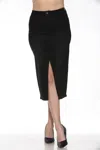 Joseph Ribkoff Front Slit Embellished Midi Pencil Denim Jean Skirt In Black In Black