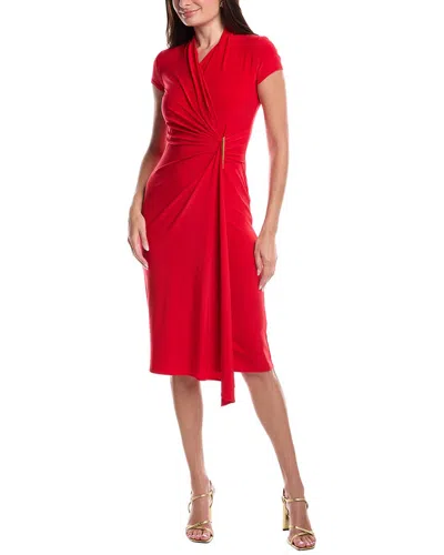 Joseph Ribkoff Gathered Faux Wrap Dress In Red