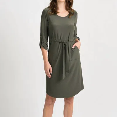 Joseph Ribkoff Gathered Three-quarter Length Dress In Avocado In Multi