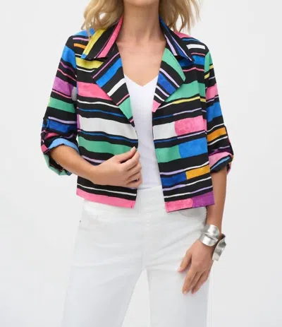Joseph Ribkoff Gauze Stripe Print Short Boxy Blazer In Black Multi