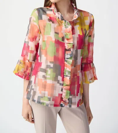 Joseph Ribkoff Geo Print Ruffled Jacket In Multi In Pink