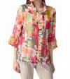 Joseph Ribkoff Geo Print Ruffled Jacket In Multi In Pink