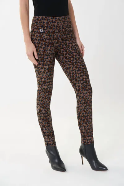 Joseph Ribkoff Geo Print Slim Fit Pant In Copper/black In Multi