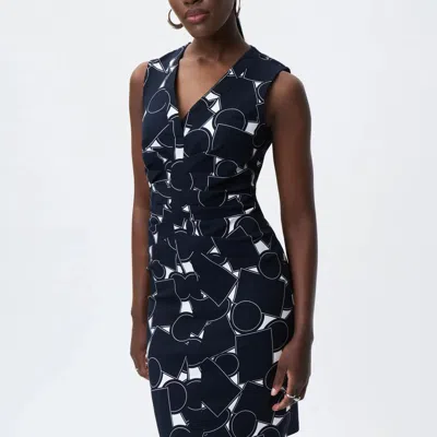 Joseph Ribkoff Geo Runched Front Dress In Vanillamidnightblu In Multi