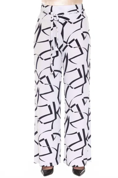 Joseph Ribkoff Geometric Belted Wide Leg Pants In Vanilla/midnight Blue In Multi