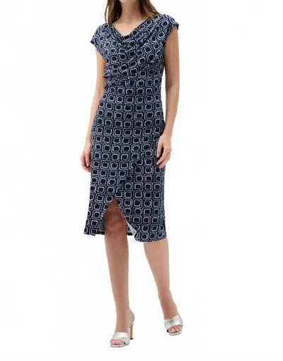 Joseph Ribkoff Geometric Cowl Wrap Dress In Midnight Blue