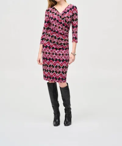 Joseph Ribkoff Geometric Faux Wrap Sheath Dress In Black/multi
