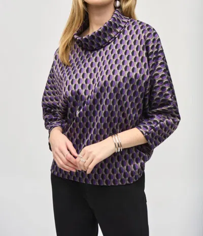 Joseph Ribkoff Geometric Jacquard Cowl Neck Top In Black/multi