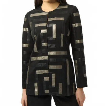 Joseph Ribkoff Geometric Long Sleeve Formal Shirt In Black/pewter