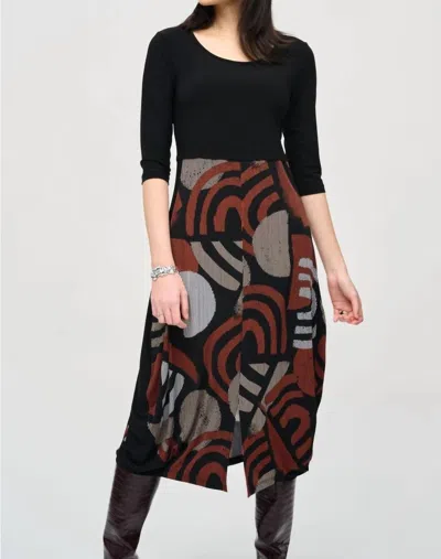 Joseph Ribkoff Geometric Midi Cocoon Dress In Black/multi