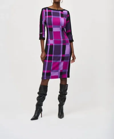 Joseph Ribkoff Geometric Print 3/4 Sleeve Sheath Dress In Purple/black