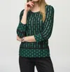 Joseph Ribkoff Geometric Print 3/4 Sleeve Top In Black/multi In Green