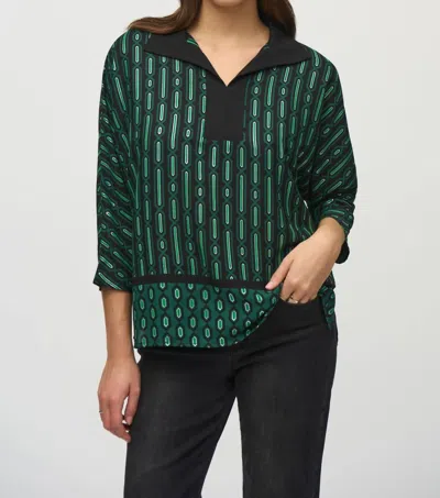 Joseph Ribkoff Geometric Print 3/4 Sleeve V-neck Top In Black/multi