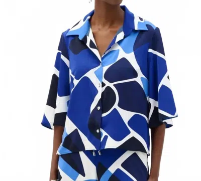 Joseph Ribkoff Geometric Print Blouse In Vanilla/blue In Multi