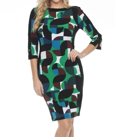 Joseph Ribkoff Geometric Print Boat Neck Sheath Dress In Vanilla/multi