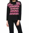 JOSEPH RIBKOFF GEOMETRIC PRINT COWL NECK TOP IN BLACK/MULTI