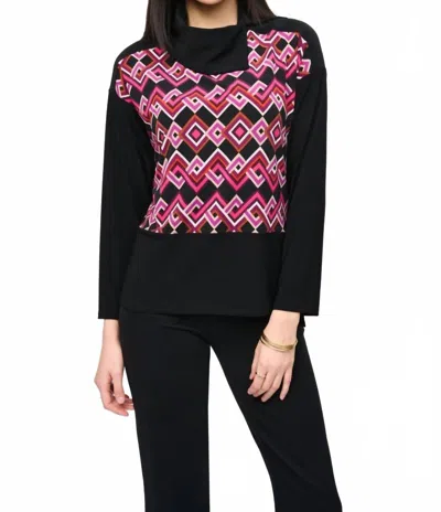 Joseph Ribkoff Geometric Print Cowl Neck Top In Black/multi