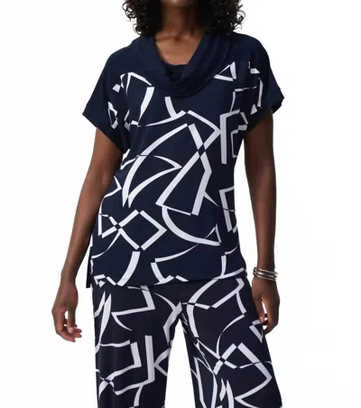 Joseph Ribkoff Geometric Print Cowl Neck Top In Blue