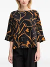 Joseph Ribkoff Geometric-print Flared-sleeve Blouse In Black