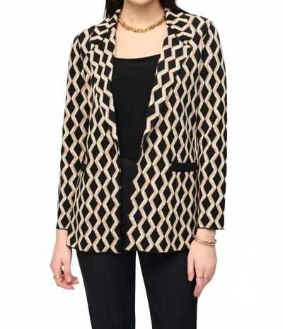 JOSEPH RIBKOFF GEOMETRIC PRINT OPEN FRONT BLAZER JACKET IN BLACK/GOLD