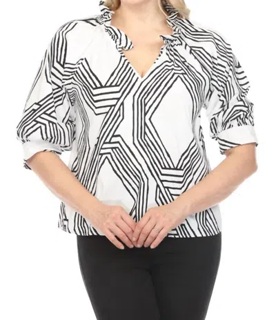 Joseph Ribkoff Geometric Print Puff Sleeve Top In Vanilla/black