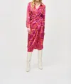 Joseph Ribkoff Geometric Print Satin Midi Wrap Dress In Pink/multi