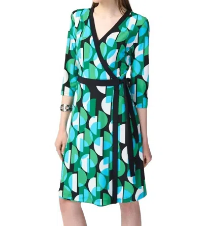 Joseph Ribkoff Geometric Print Silky Knit Wrap Dress In Green Multi