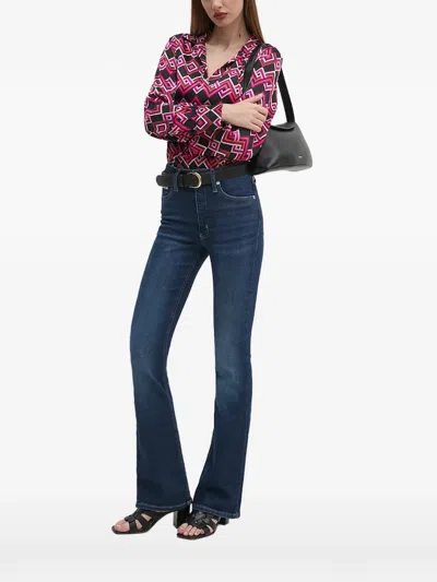 Joseph Ribkoff Geometric-print V-neck Blouse In Blue