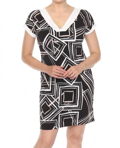 Joseph Ribkoff Geometric Print V-neck Shift Dress In Black/multi