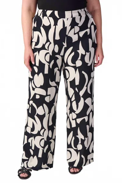 Joseph Ribkoff Geometric Print Wide Leg Pull On Pants In Black/moonstone In Multi