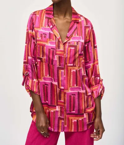 Joseph Ribkoff Geometric Roll-tab Button-down Blouse In Pink/multi