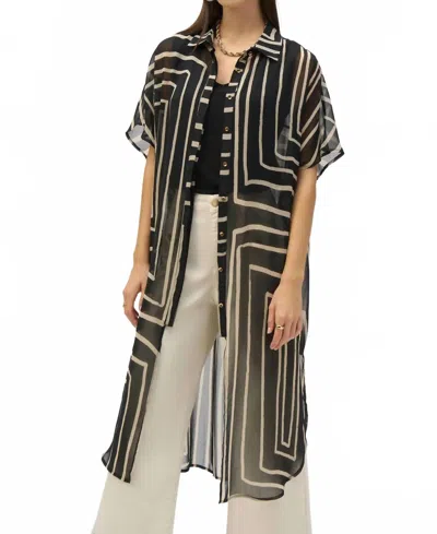 Joseph Ribkoff Geometric Sheer Chiffon Blouse In Black/beige In Multi