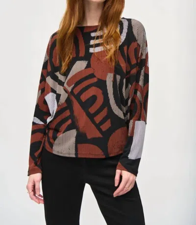 Joseph Ribkoff Geometric Stripes Long Sleeve Top In Black/multi