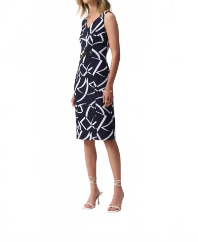 Joseph Ribkoff Geometric V-neck Sheath Dress In Midnight Blue/vanilla