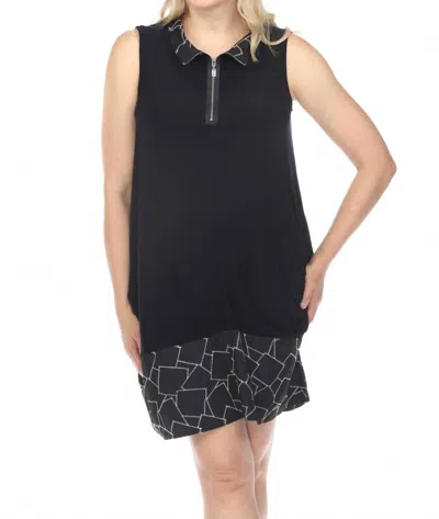 Joseph Ribkoff Geometric Zip Front Sleeveless Shirt Dress In Midnight Blue/white In Black