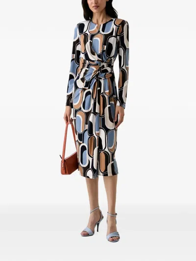 Joseph Ribkoff Geometric-print Ruched Midi Dress In Multi