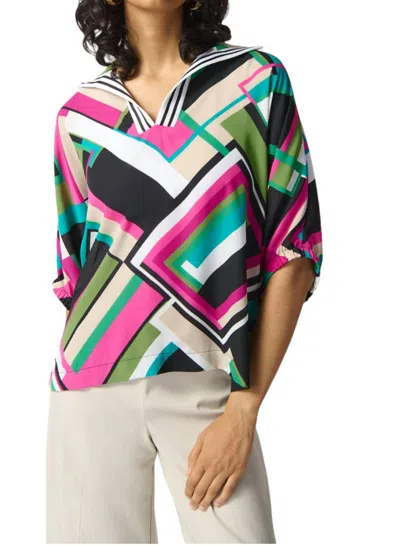Joseph Ribkoff Georgette Geometric Print Boxy Top In Black/multi